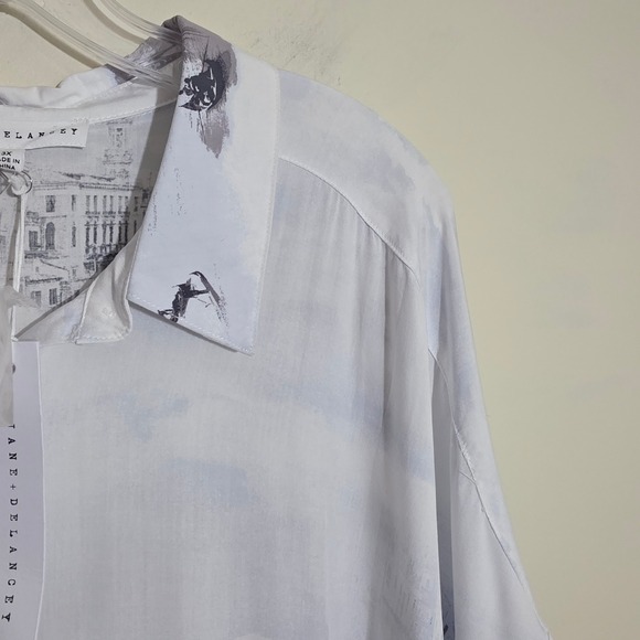 Jane + Delancey NWT Women Shirt Venice Scenic Print Button Down White Size 3X - Picture 6 of 14